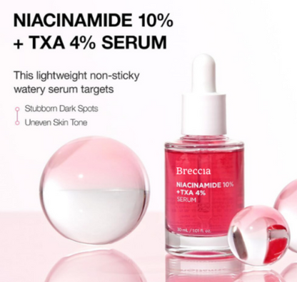 Breccıa 10% Niacinamide+ 4% Tranexamic Acid Serum, Ceramide, Hyaluronic Acid, Vitamin B12 natural color, for Sensitive skin, Korean Glass Skin, Fragrance-Free (30ml /1.01 fl.oz.)