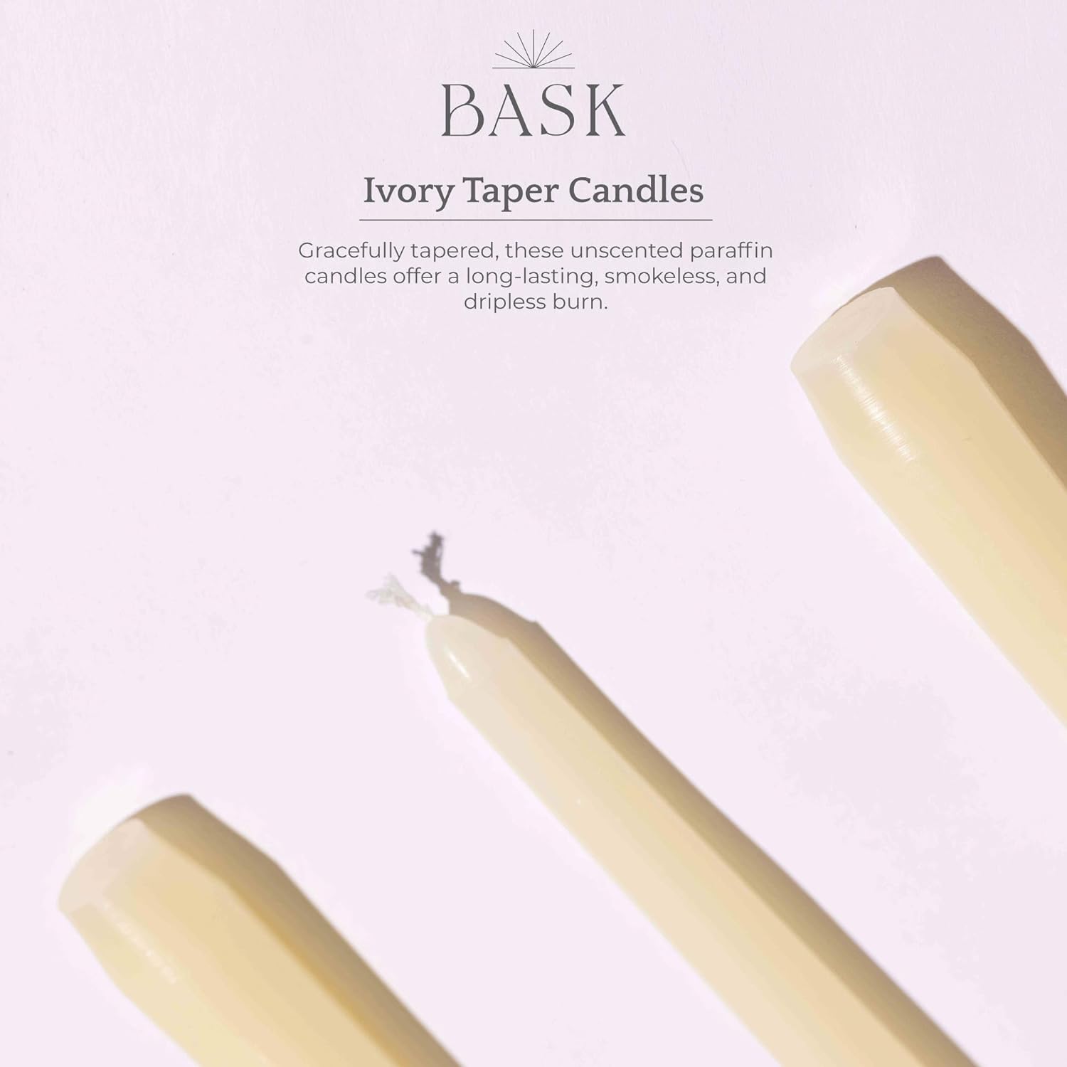 10-Inch Taper Candles - Unscented and Dripless - Burns for 8 Hours - Home Decor for Dinner Table, Kitchen, and Bedroom - Perfect for a Romantic Date or Anniversary - 12-Pack - Ivory