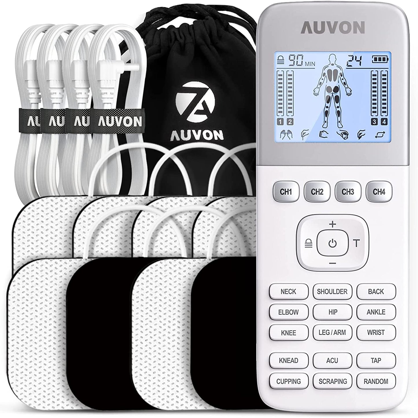 4 Outputs H1 TENS Unit 24 Modes Muscle Stimulator for Pain Relief, Rechargeable TENS EMS Machine with Easy-To-Select Button Design, 2X Battery Life, Dust-Proof Bag and 8 Electrode Pads